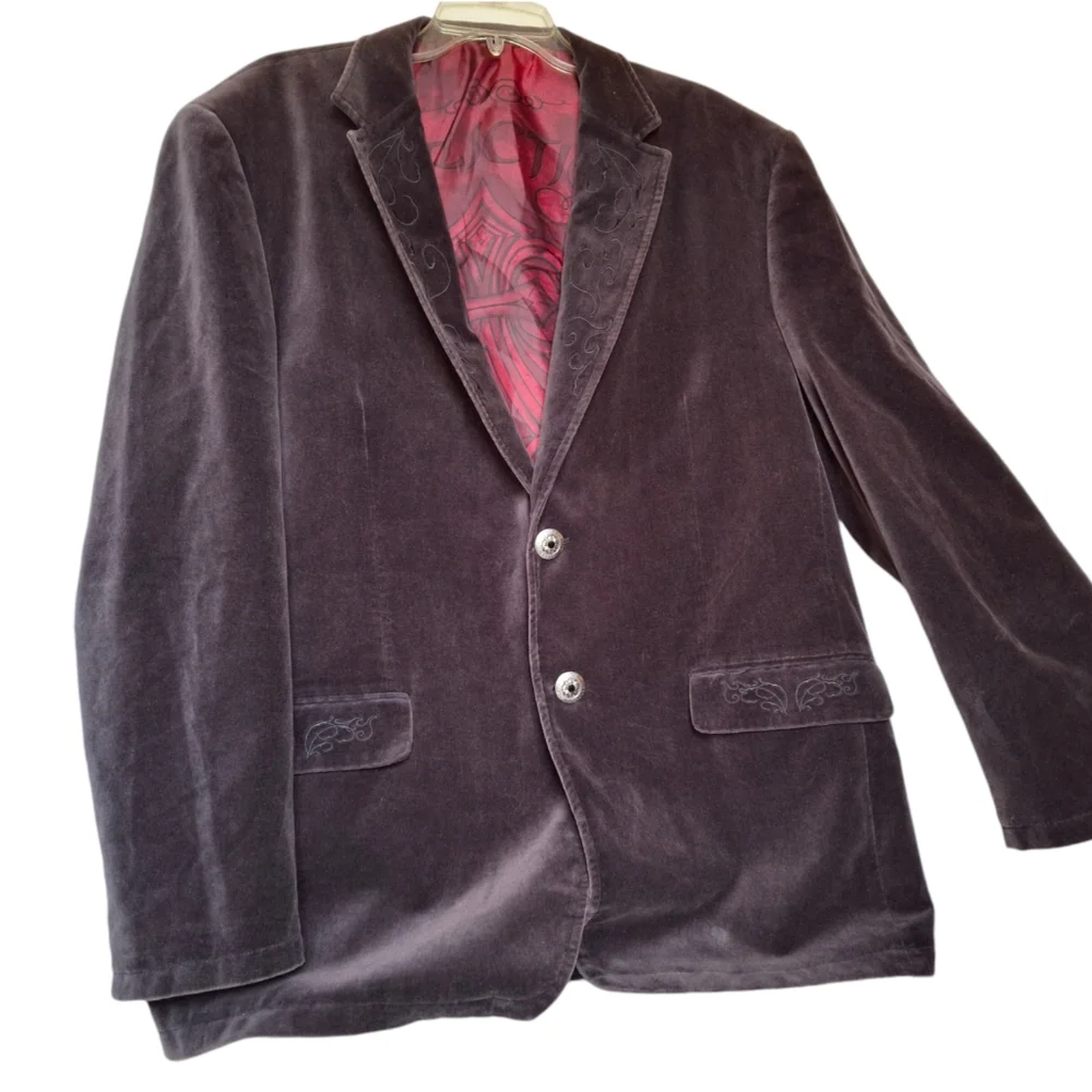 Affliction Red Label Black Velvet Graphic  Cross Blazer Men Size XL 48-50 - Picture 2 of 12